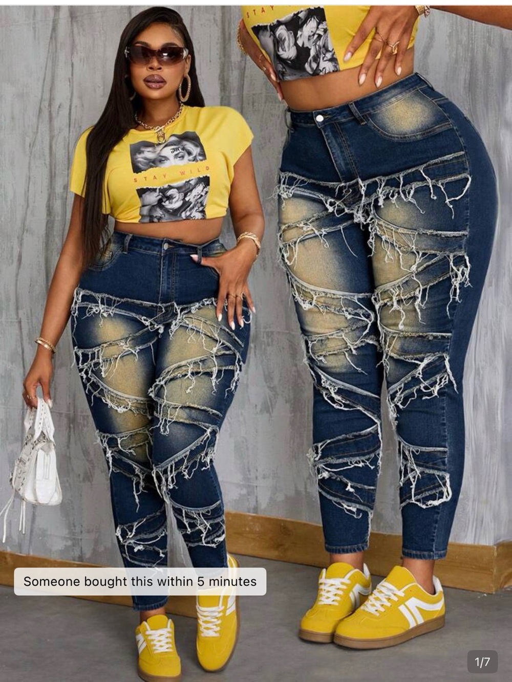 SHEIN Dark Blue Distressed Fringe Ankle Jeans